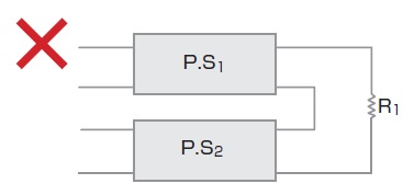 直流電源装置の設置方法 複数の電源の接続 悪い例