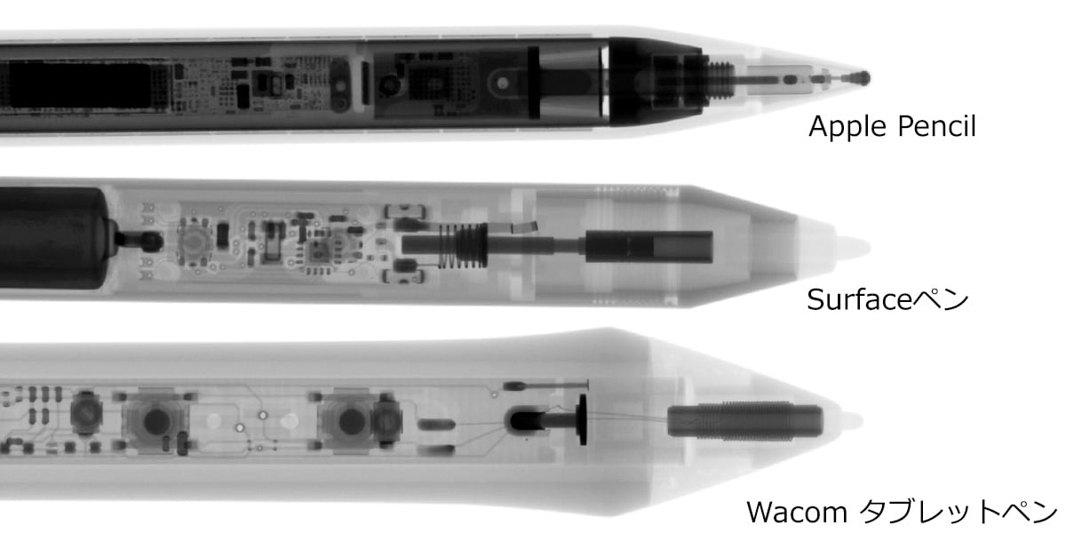 Apple Pencil・surfaceペン・wacom タブレットペン（X線画像）｜松定プレシジョン